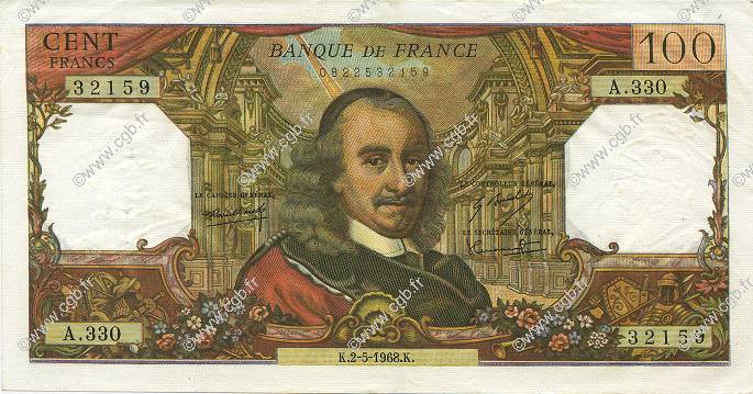 100 Francs CORNEILLE FRANCIA  1968 F.65.22 EBC