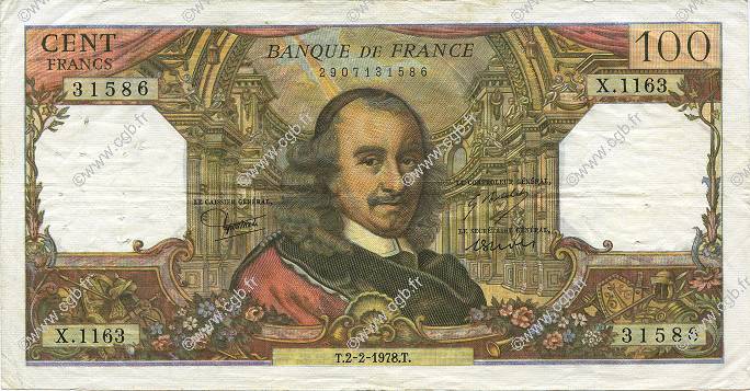 100 Francs CORNEILLE FRANCE  1978 F.65.61 VF