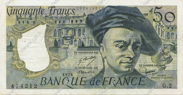 50 Francs QUENTIN DE LA TOUR FRANCE  1976 F.67.01 VF+