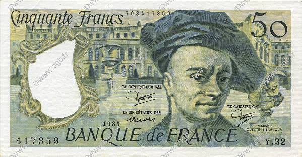 50 Francs QUENTIN DE LA TOUR FRANCIA  1983 F.67.09 SPL+