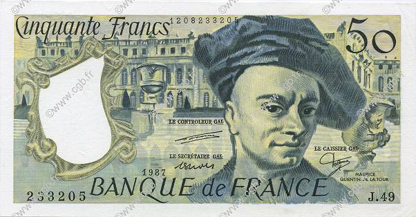 50 Francs QUENTIN DE LA TOUR FRANCIA  1987 F.67.13 SC+