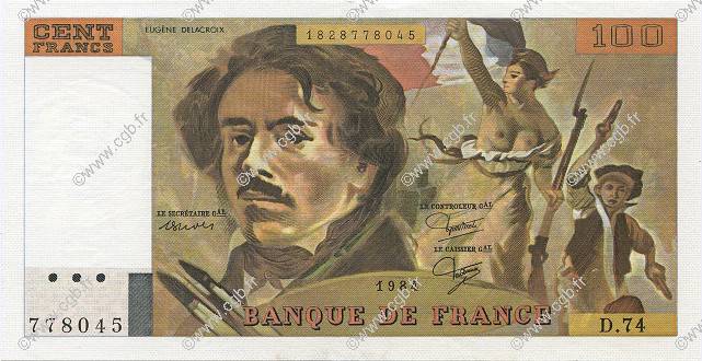 100 Francs DELACROIX modifié FRANCIA  1984 F.69.08a AU+