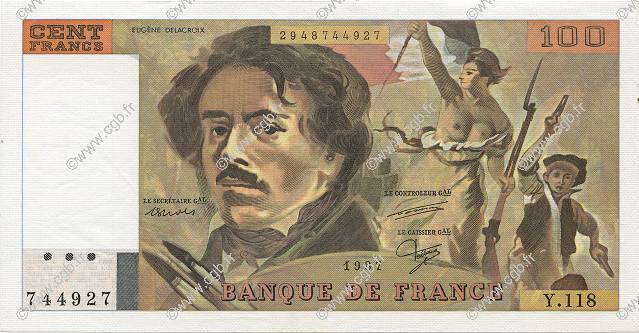 100 Francs DELACROIX modifié FRANCIA  1987 F.69.11 SC+