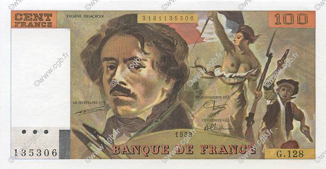 100 Francs DELACROIX modifié FRANCE  1988 F.69.12 UNC-