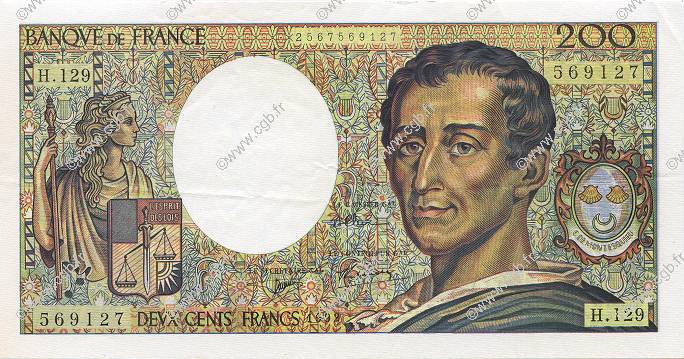 200 Francs MONTESQUIEU FRANKREICH  1992 F.70.12c VZ