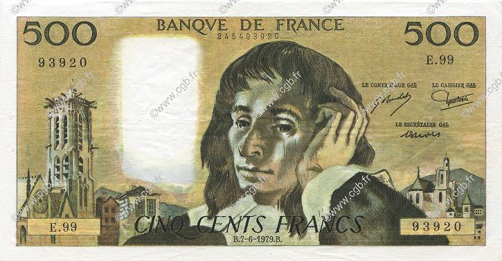 500 Francs PASCAL FRANCIA  1979 F.71.19 SPL