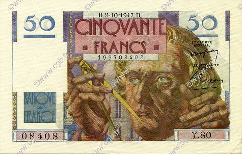 50 Francs LE VERRIER FRANCIA  1947 F.20.09 SC