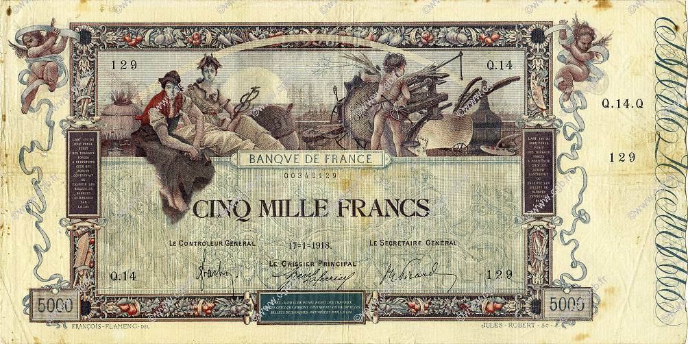 5000 Francs FLAMENG FRANCE  1918 F.43.01 TB à TTB