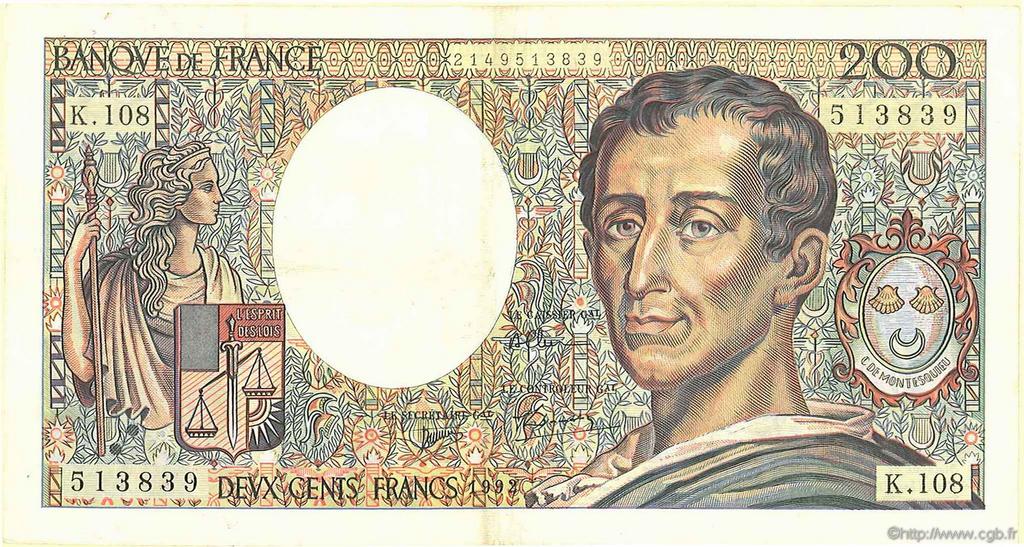 200 Francs MONTESQUIEU FRANCE  1981 F.70 VF