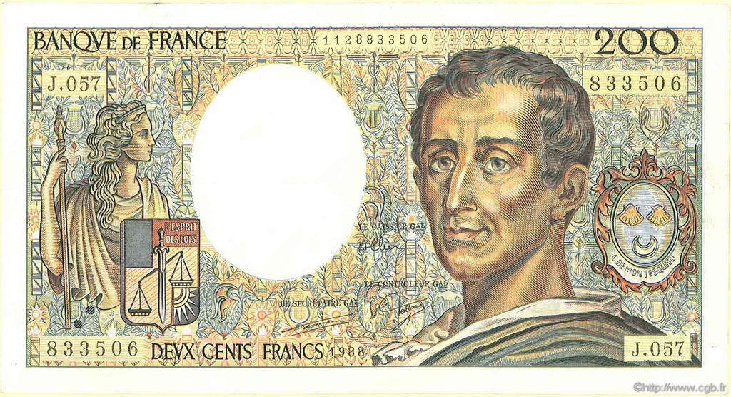 200 Francs MONTESQUIEU FRANCIA  1981 F.70 MBC+