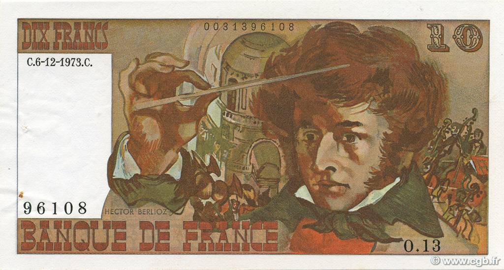 10 Francs BERLIOZ sans signatures FRANCIA  1973 F.63bis.01 EBC+