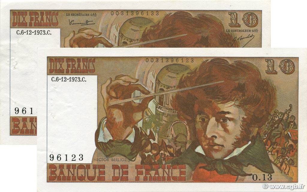 10 Francs BERLIOZ sans signatures Lot FRANKREICH  1973 F.63bis.01 VZ+