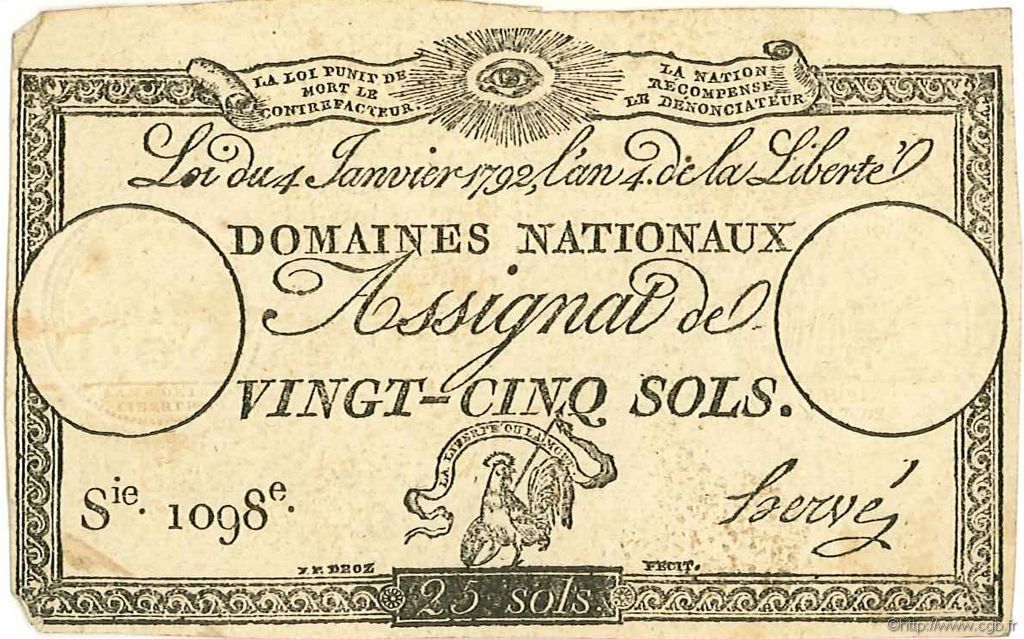 25 Sols FRANCE  1792 Ass.25a XF