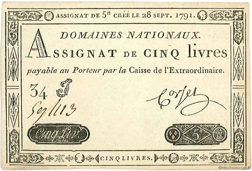 5 Livres FRANCE  1791 Ass.19a SPL+