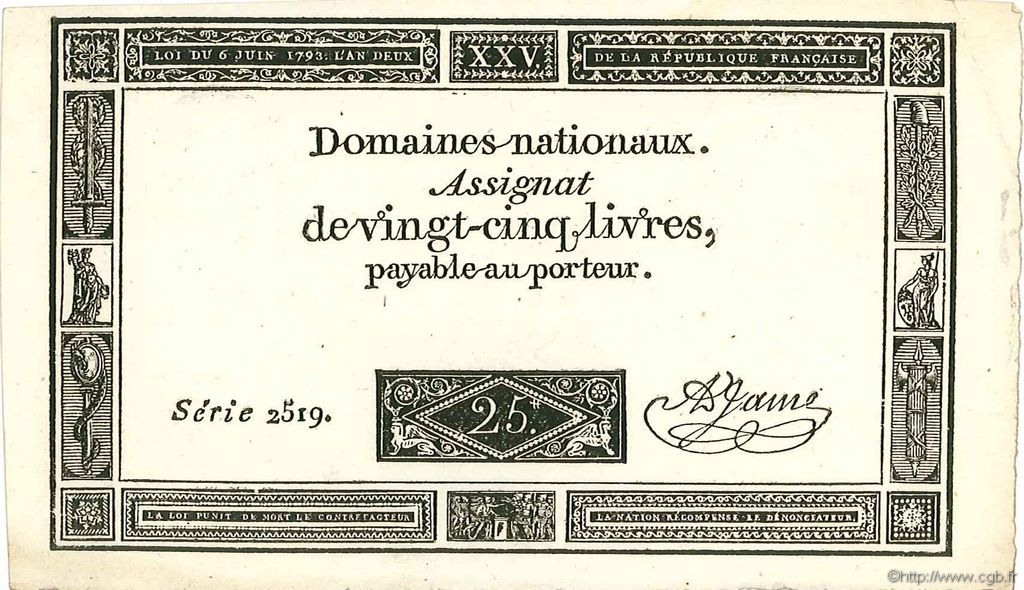 25 Livres FRANCIA  1793 Ass.43a SC+