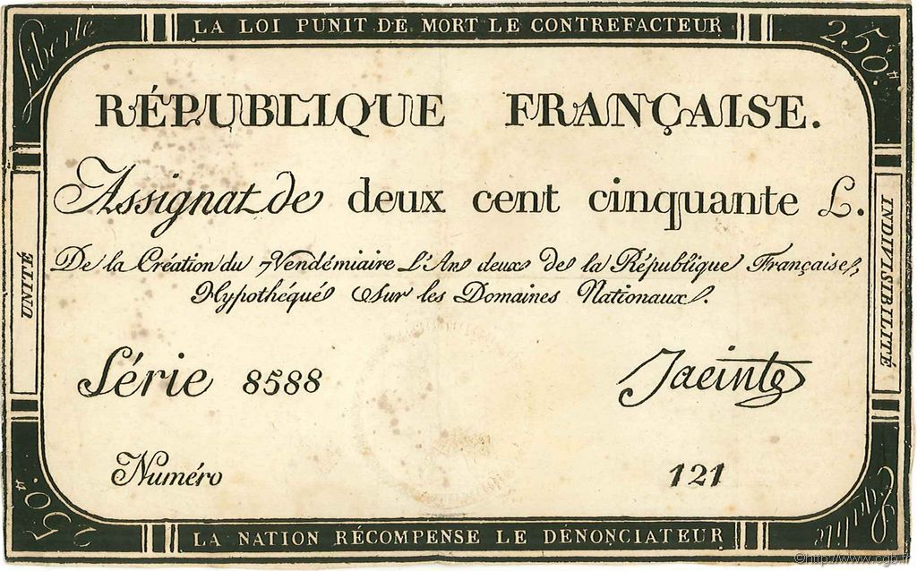 250 Livres FRANKREICH  1793 Ass.45a fVZ