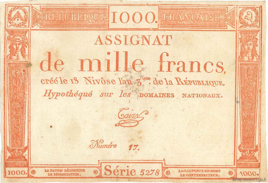 1000 Francs FRANCIA  1795 Ass.50a BB