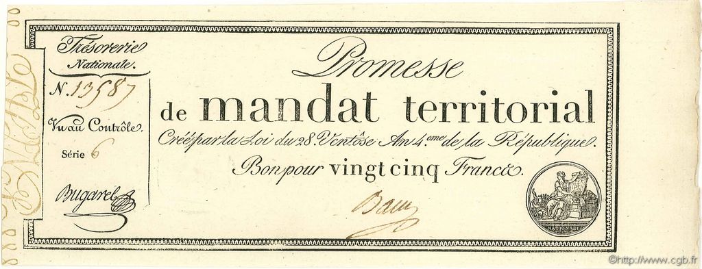 25 Francs FRANCE  1796 Ass.59b NEUF