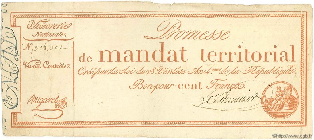 100 Francs FRANCE  1796 Ass.60a VF+