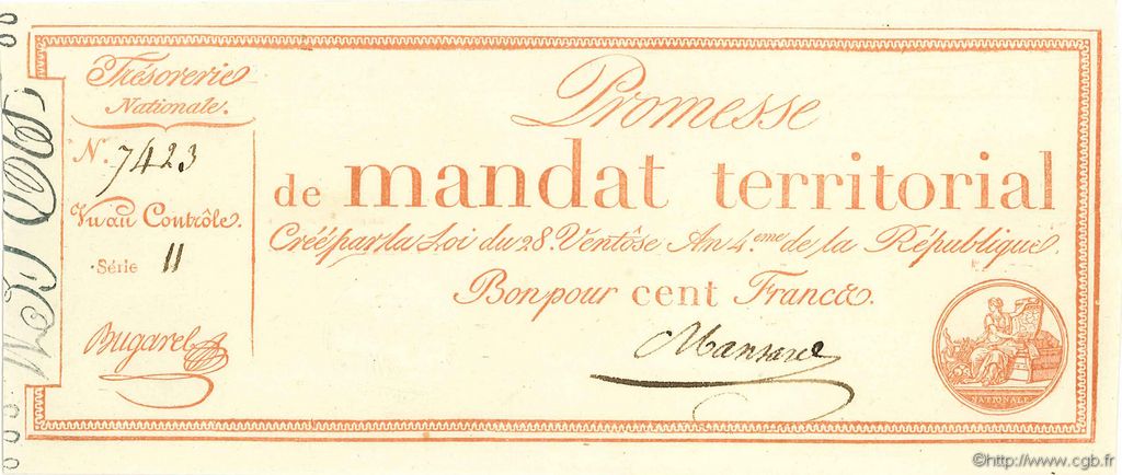 100 Francs FRANKREICH  1796 Ass.60b fST+