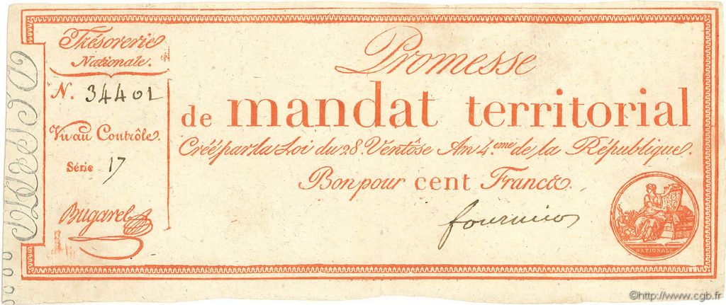 100 Francs FRANCE  1796 Ass.60b XF