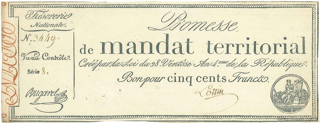 500 Francs FRANCE  1796 Ass.62b AU