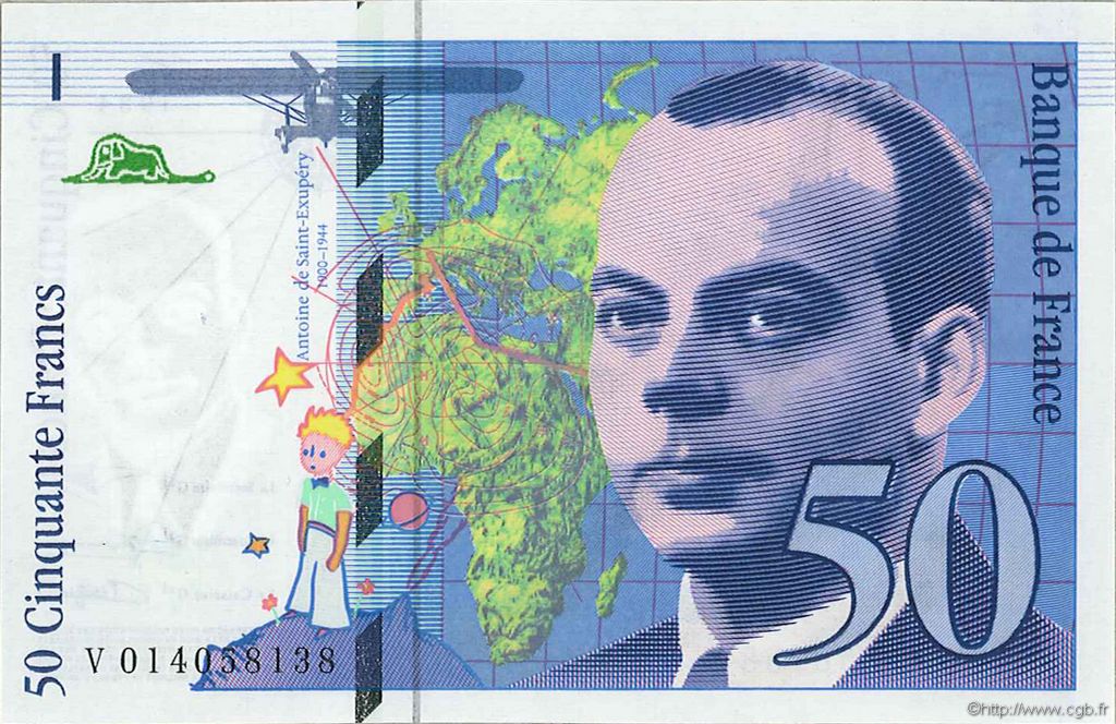 50 Francs SAINT-EXUPÉRY modifié FRANCIA  1994 F.73.01a q.FDC