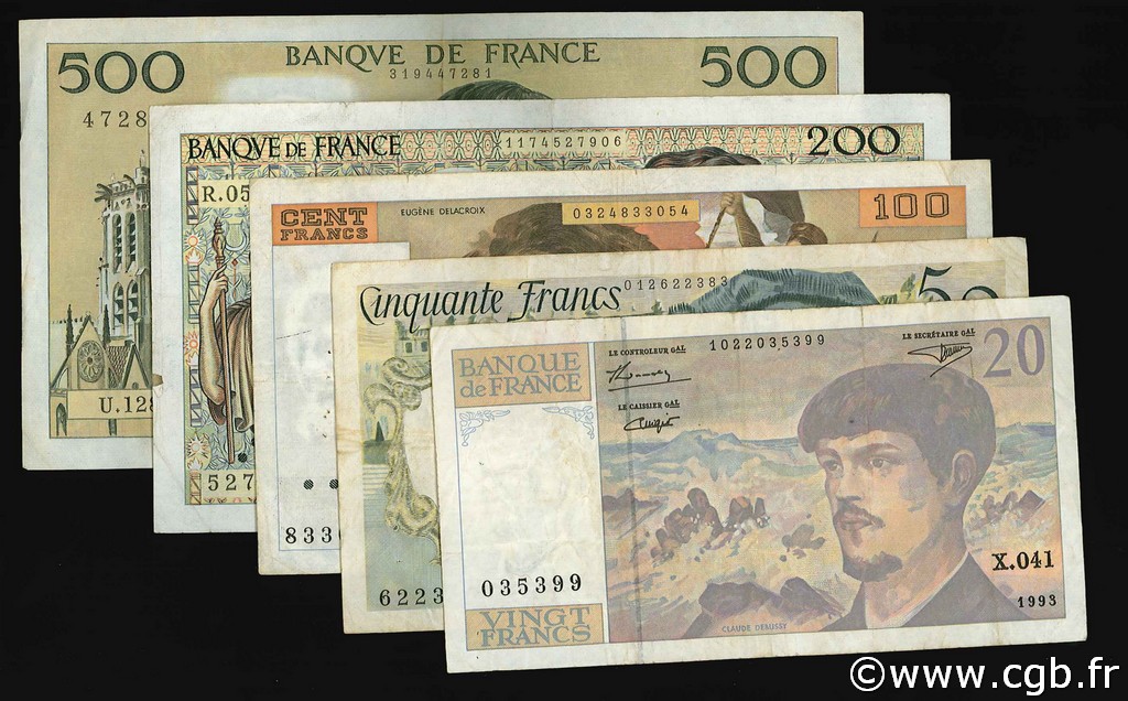 Lot 5 billets BdF : Les années 80 FRANCE  1980 F.66-67-69-70-71 F