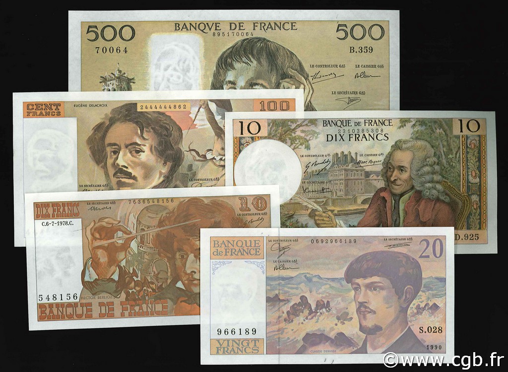 Lot 5 billets BdF : Les nouveaux Francs, billets NEUFS FRANCE  1962 F.62-63-66-69-71 UNC-