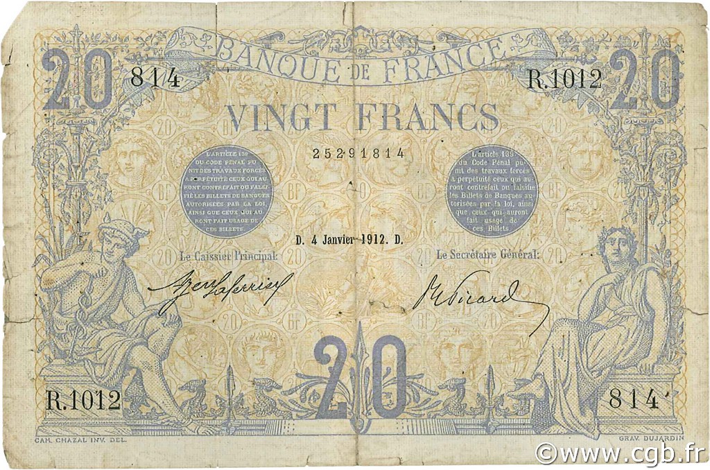 20 Francs BLEU FRANCE  1912 F.10.02 P