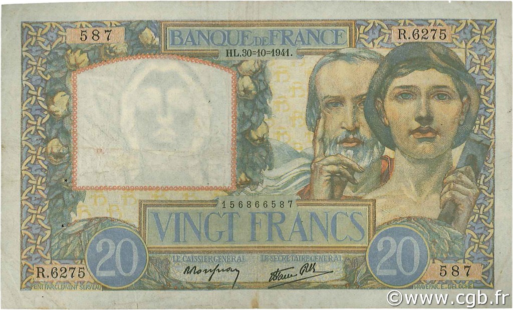 20 Francs TRAVAIL ET SCIENCE FRANKREICH  1941 F.12.19 fSS