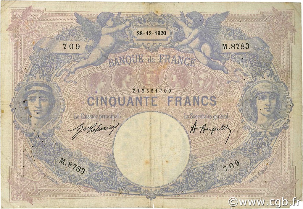 50 Francs BLEU ET ROSE FRANCIA  1920 F.14.33 RC+