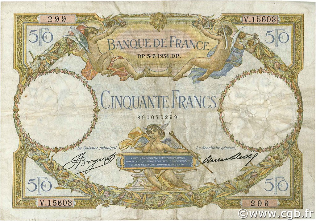 50 Francs LUC OLIVIER MERSON type modifié FRANKREICH  1934 F.16.05 fS