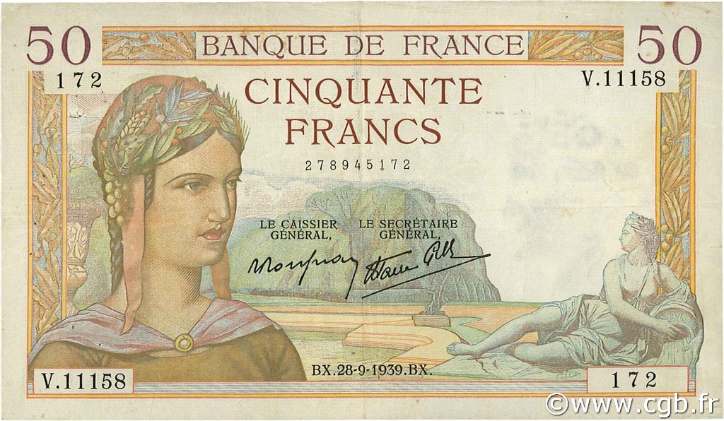 50 Francs CÉRÈS modifié FRANCIA  1939 F.18.32 BB