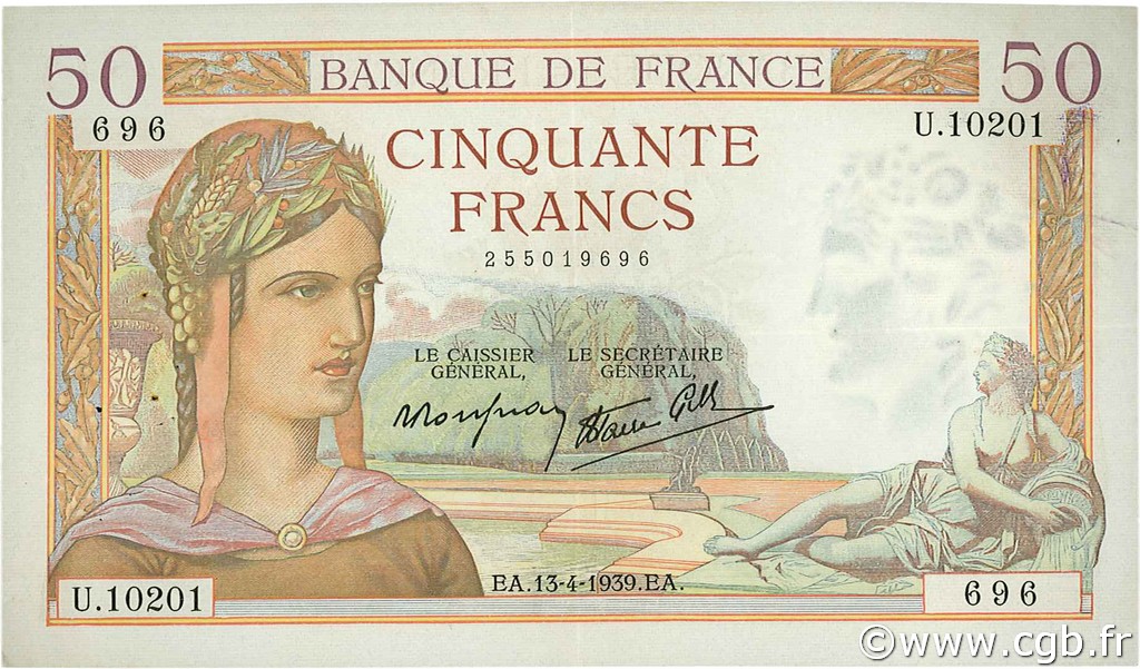 50 Francs CÉRÈS modifié FRANKREICH  1939 F.18.25 SS