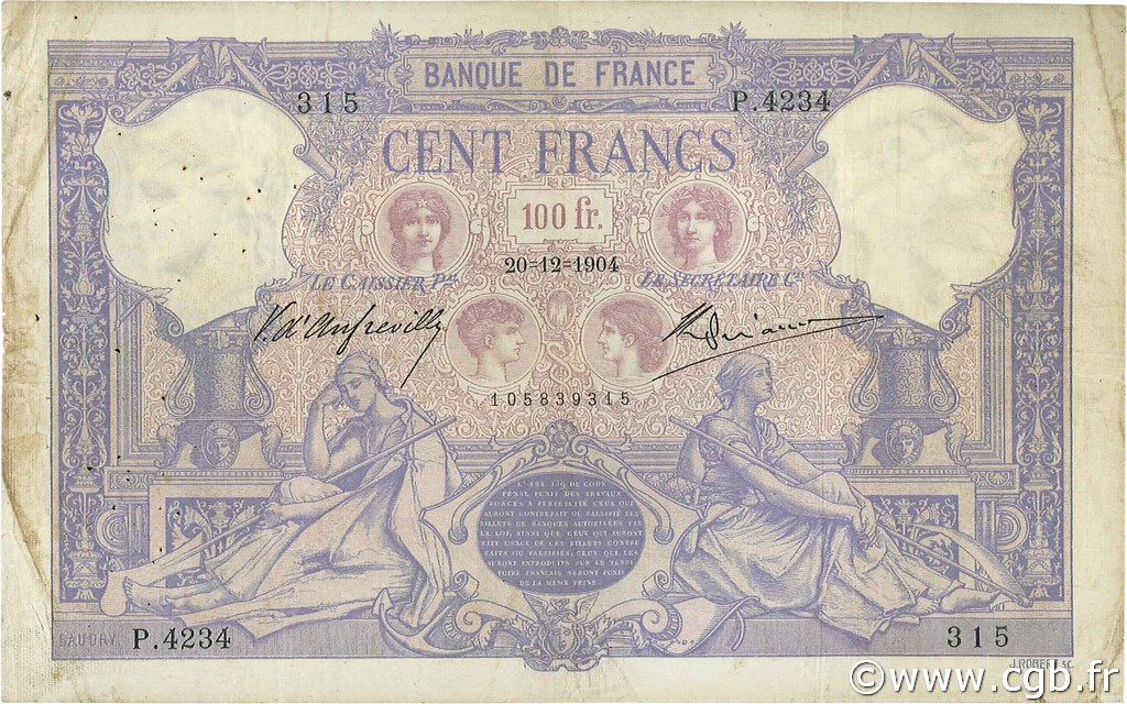 100 Francs BLEU ET ROSE FRANCIA  1904 F.21.18 MB