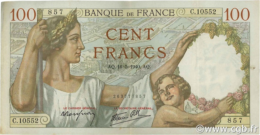100 Francs SULLY FRANCIA  1940 F.26.29 q.SPL