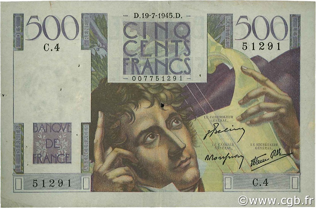 500 Francs CHATEAUBRIAND FRANCE  1945 F.34.01 F+