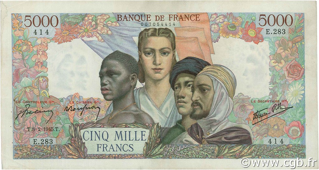 5000 Francs EMPIRE FRANCAIS FRANCIA  1945 F.47.12 MBC