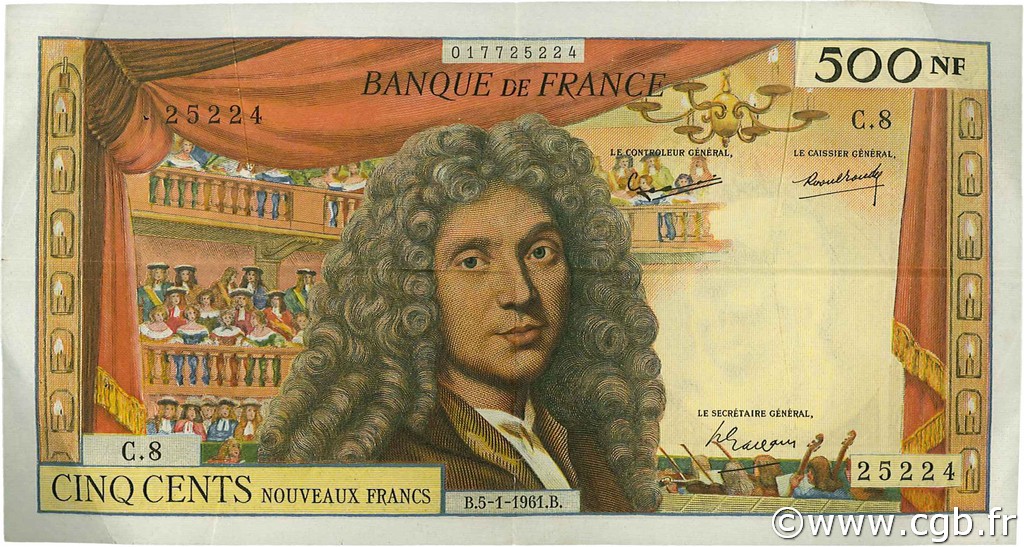 500 Nouveaux Francs MOLIÈRE FRANCE  1961 F.60.03 TTB