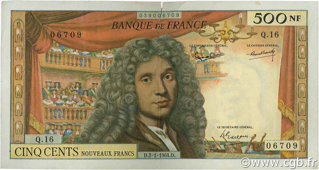 500 Nouveaux Francs MOLIÈRE FRANCIA  1964 F.60.06 MBC