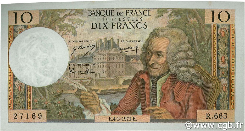 10 Francs VOLTAIRE FRANCIA  1971 F.62.49 SPL