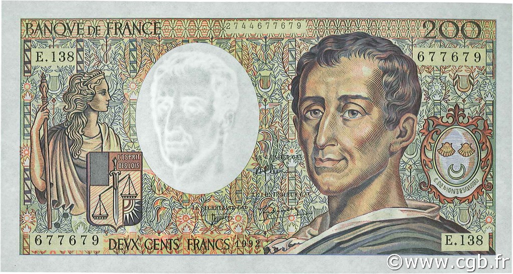 200 Francs MONTESQUIEU FRANKREICH  1992 F.70.12c ST