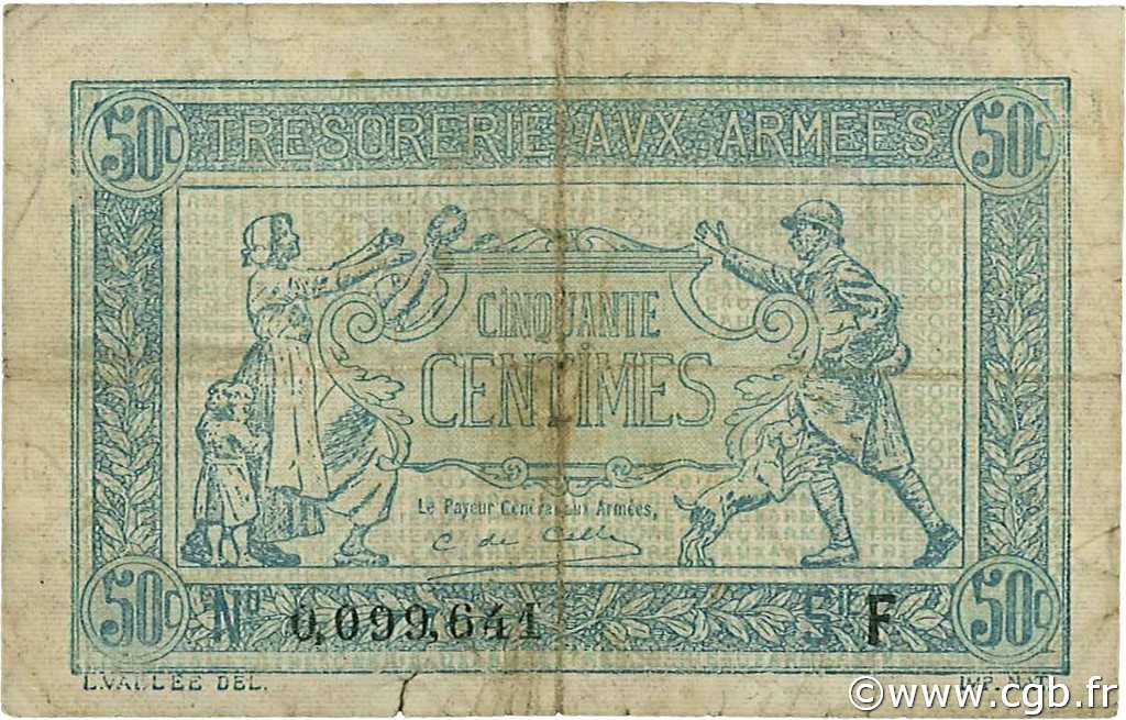 50 Centimes TRÉSORERIE AUX ARMÉES 1917 FRANCIA  1917 VF.01.06 BC