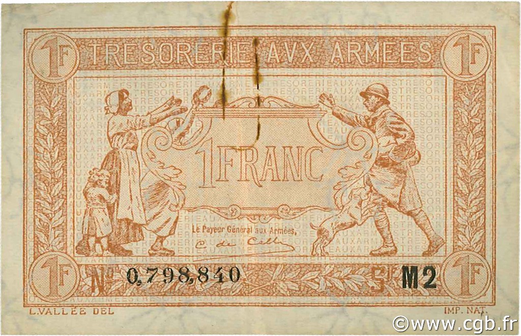 1 Franc TRÉSORERIE AUX ARMÉES 1919 FRANCIA  1919 VF.04.20 BB