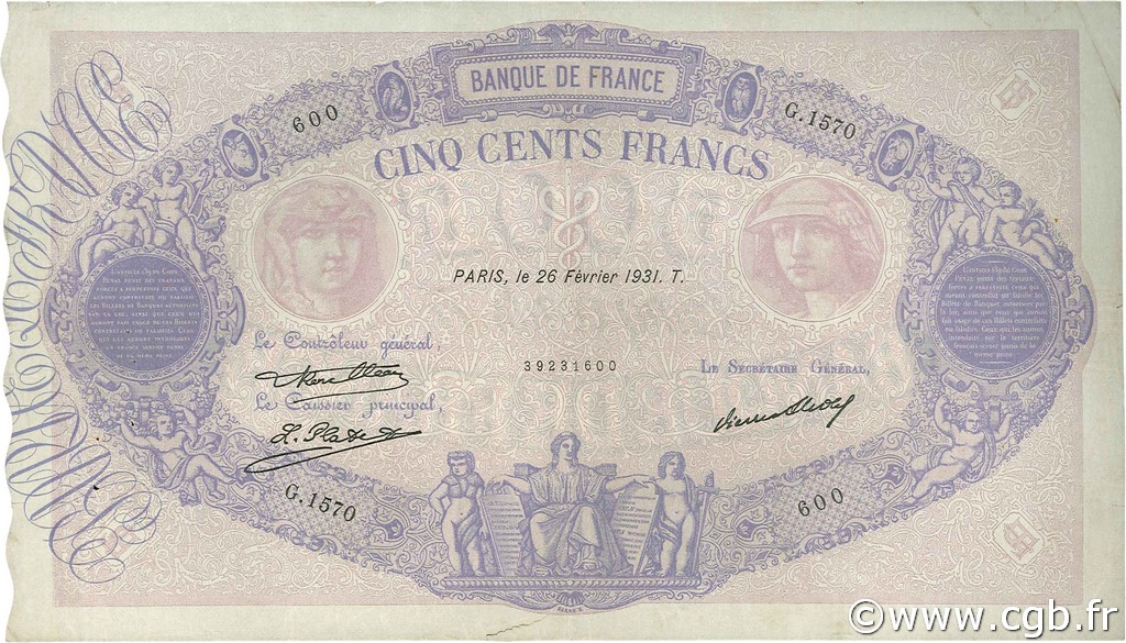 500 Francs BLEU ET ROSE FRANCIA  1931 F.30.34 q.BB