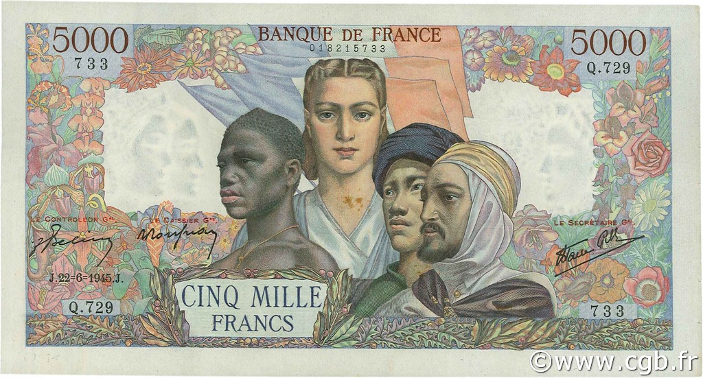 5000 Francs EMPIRE FRANÇAIS FRANCIA  1945 F.47.31 EBC
