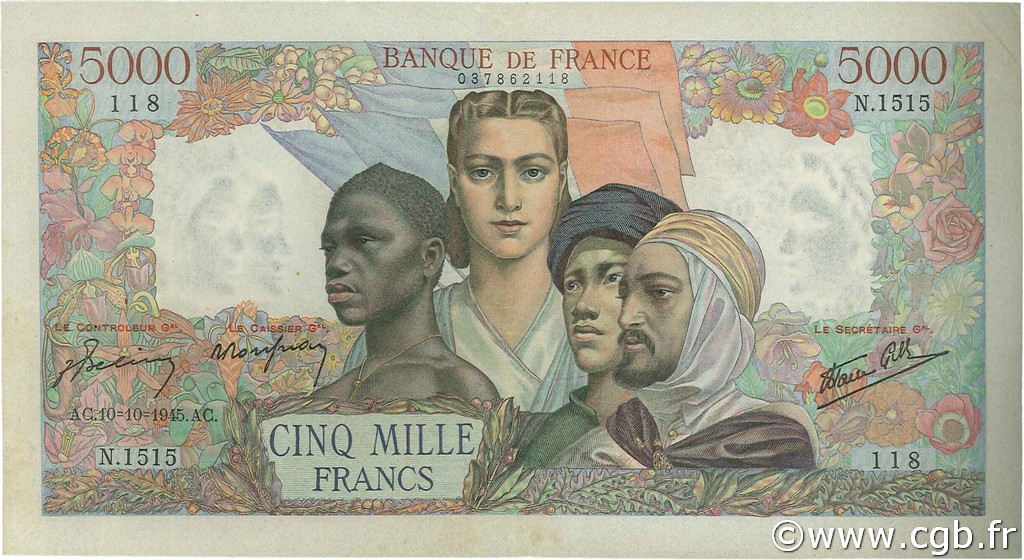 5000 Francs EMPIRE FRANÇAIS FRANCIA  1945 F.47.47 q.SPL