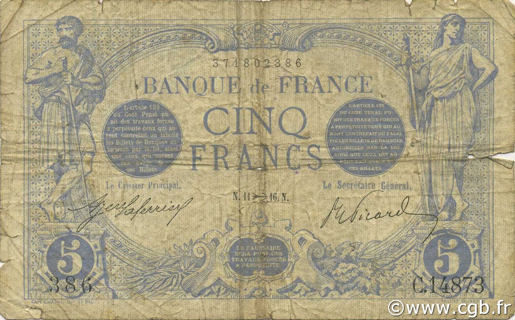 5 Francs BLEU FRANCIA  1916 F.02.45 B