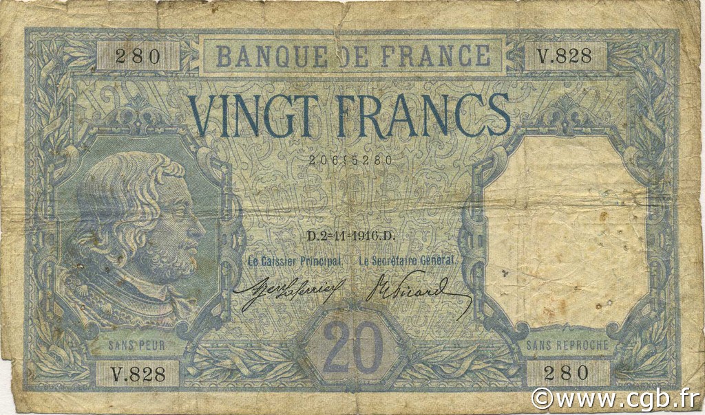 20 Francs BAYARD FRANCIA  1916 F.11.01 B